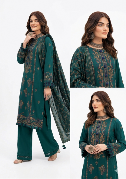 Ramsha Premium Embroidered Luxury Lawn – Deep Teal Forest
