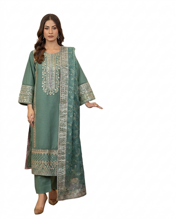 Waniya Premium Embroidered Luxury Lawn – 3-Piece Suit (AK-3305)