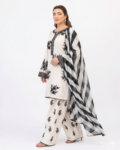 Ivory Noir Premium Embroidered 3 Piece Lawn Suit