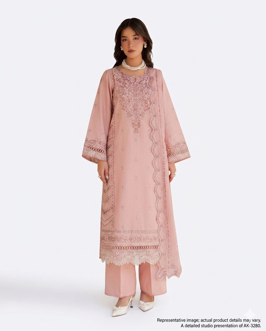 Batik Gulzaar Premium Embroidered Luxury Lawn – Dusty Rose Charm