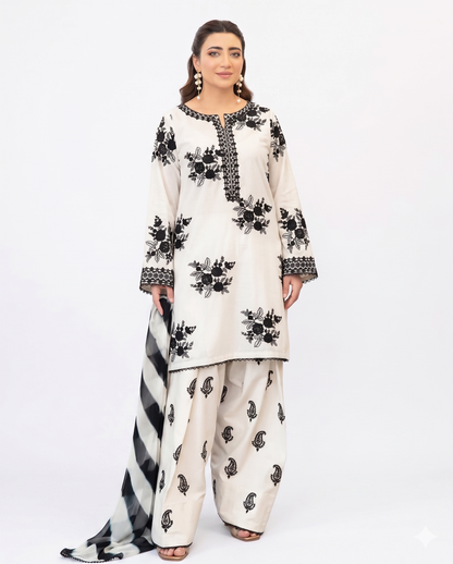 Ivory Noir Premium Embroidered 3 Piece Lawn Suit