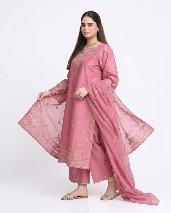 Blush Pink Luxury Embroidered 3 Piece Lawn Suit