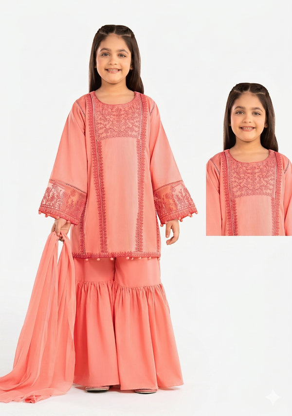 Maria.B. Kids Embroidered Luxury Lawn 2-Piece Suit (AK-2202) – Peach Pink