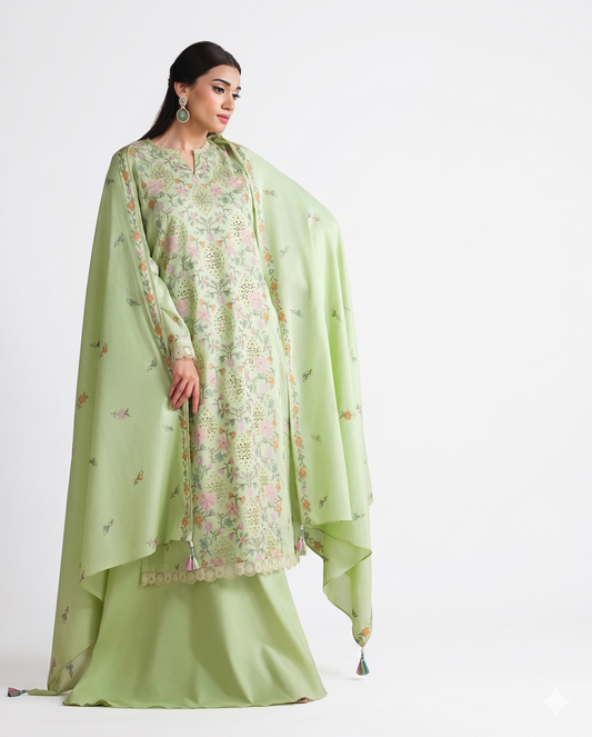 Kayseria Premium Embroidered 3-Piece Luxury Lawn Suit – Pale Pistachio