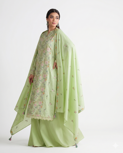 Kayseria Premium Embroidered 3-Piece Luxury Lawn Suit – Pale Pistachio