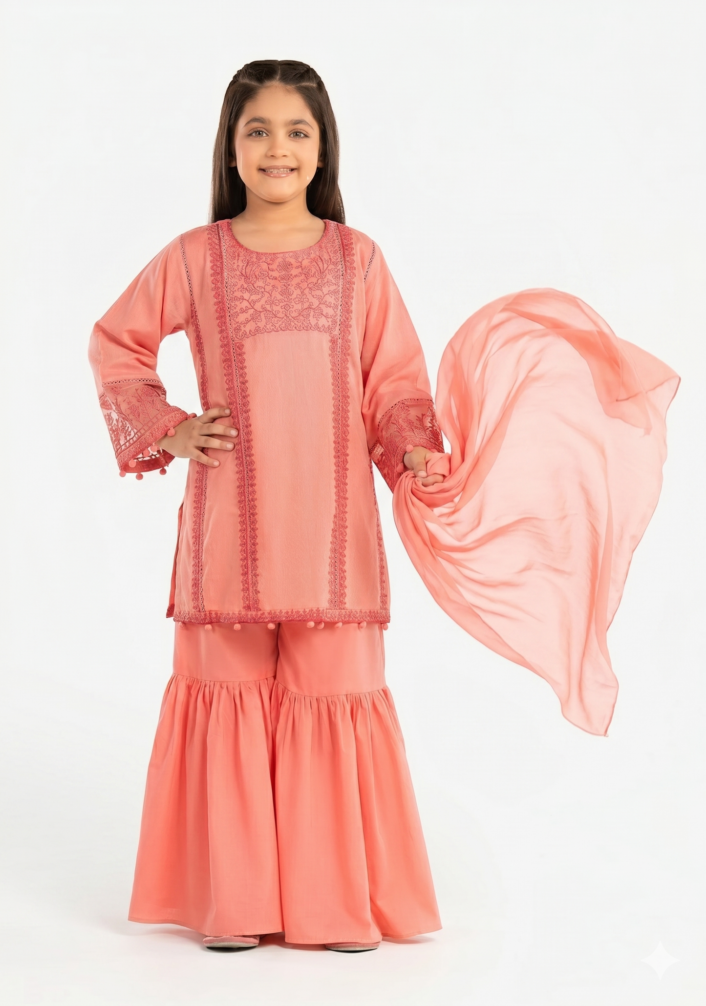 Maria.B. Kids Embroidered Luxury Lawn 2-Piece Suit (AK-2202) – Peach Pink
