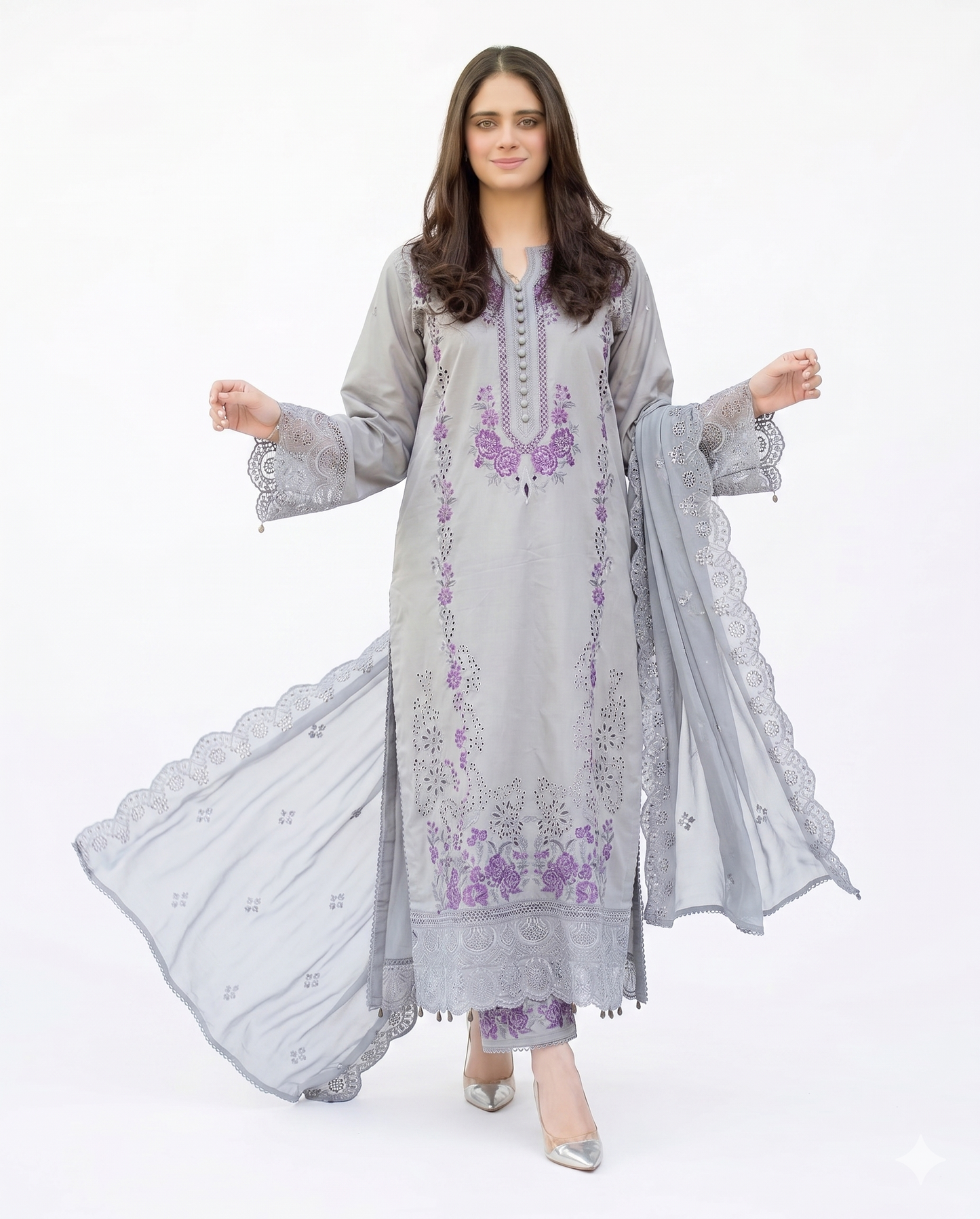 Libaas Premium Embroidered Luxury Lawn – 3-Piece Suit (AK-3326)