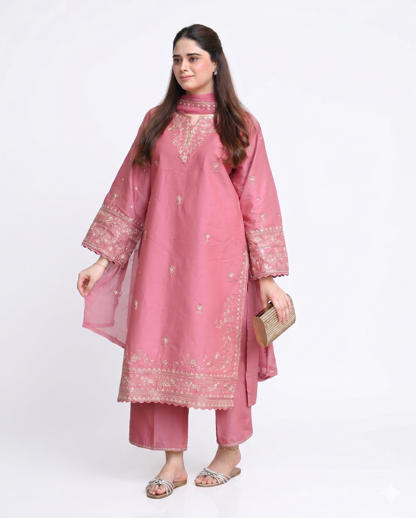 Blush Pink Luxury Embroidered 3 Piece Lawn Suit