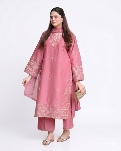 Blush Pink Luxury Embroidered 3 Piece Lawn Suit