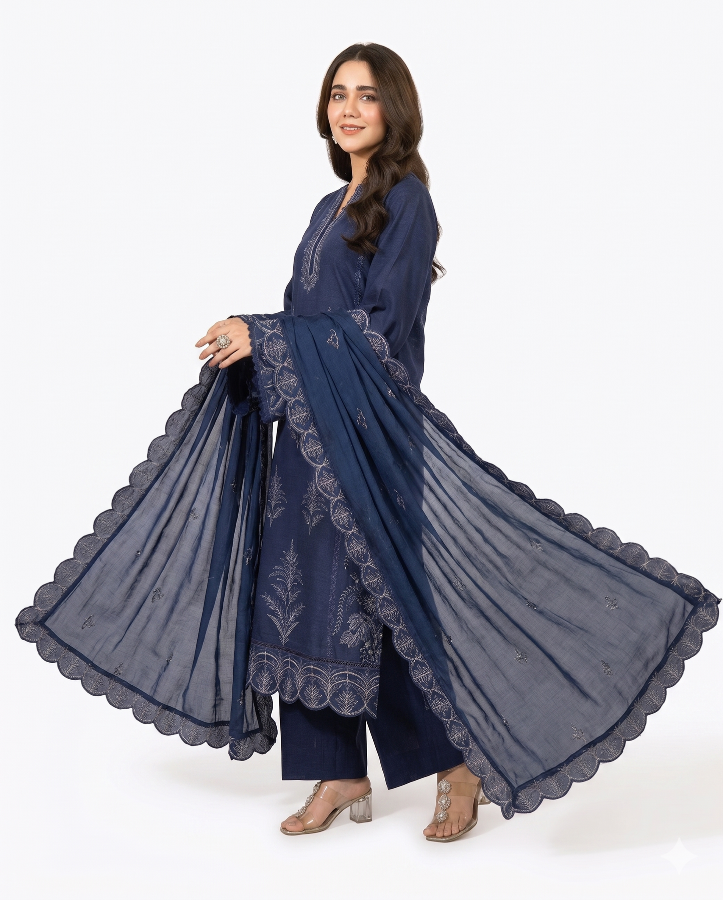Midnight Blue Premium Embroidered 3 Piece Lawn Suit