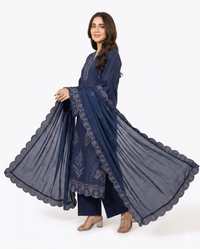 Midnight Blue Premium Embroidered 3 Piece Lawn Suit