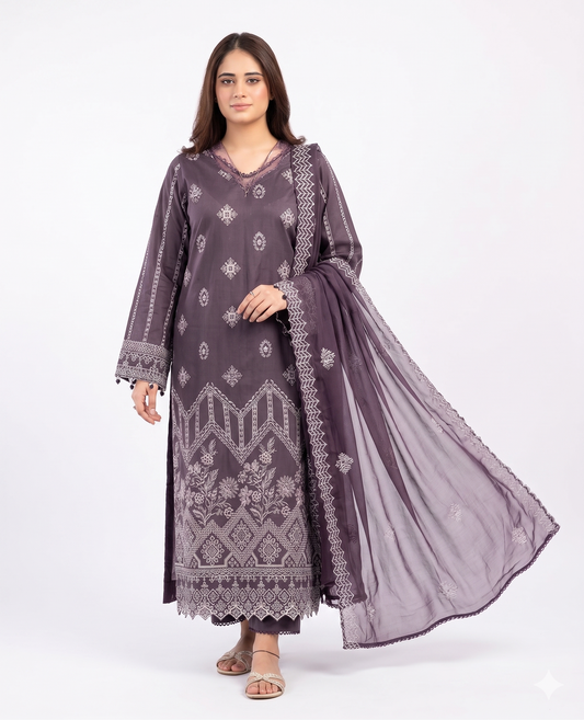 Libaas Premium Embroidered Luxury Lawn – 3-Piece Suit (AK-3299)