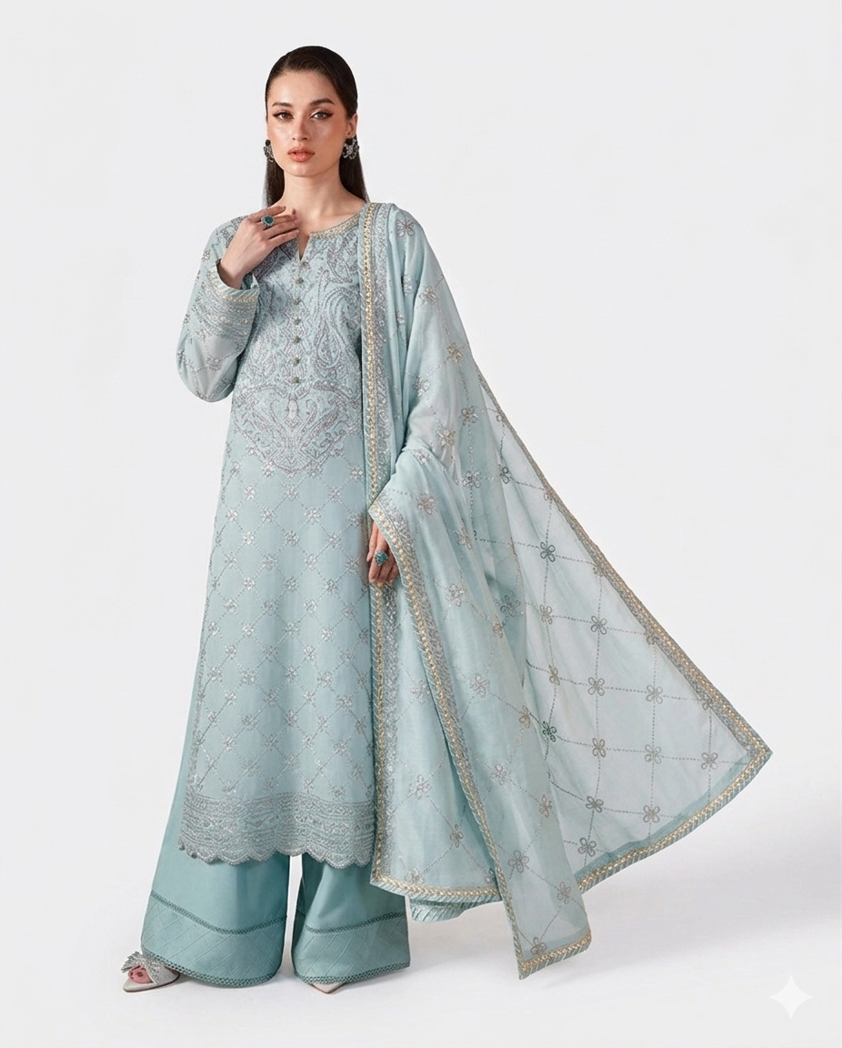 Asim Jofa Premium Embroidered Luxury Lawn – 3-Piece Suit (AK-3281)