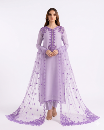 IZNIK Premium Embroidered Luxury Lawn 3-Piece Suit (AK-3407) – Lilac