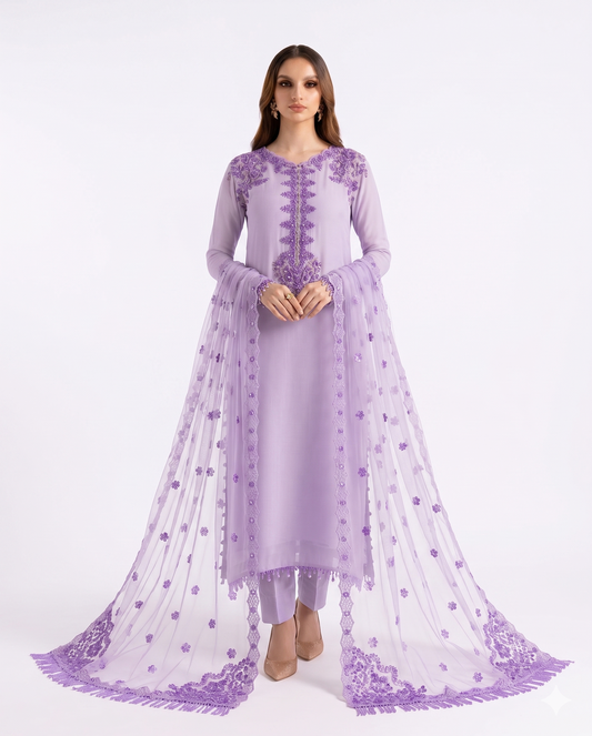 IZNIK Premium Embroidered Luxury Lawn 3-Piece Suit (AK-3407) – Lilac