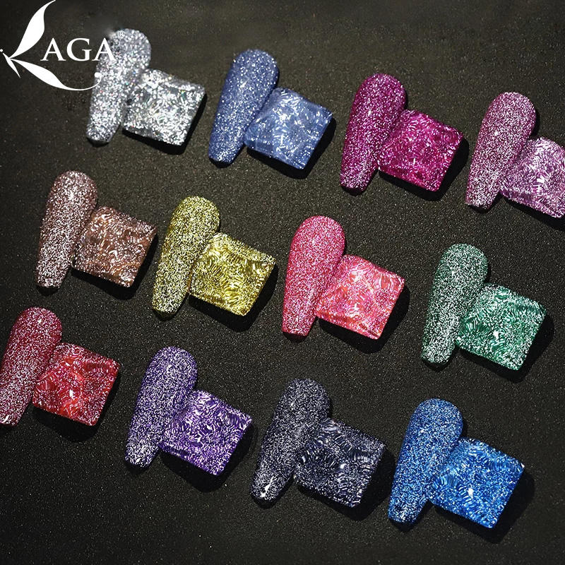 Oem Odm Wholesale Factory Supply Natural Shiny Disco Gel Polish Holographic Glitter UV LED Soak Reflective Nail Art Gel Bottle