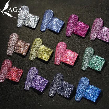 Oem Odm Wholesale Factory Supply Natural Shiny Disco Gel Polish Holographic Glitter UV LED Soak Reflective Nail Art Gel Bottle