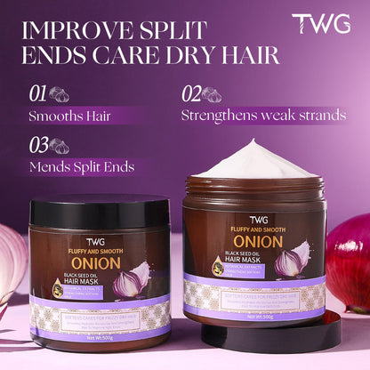 TWG RTS New Arrivals Onion Black Seed Oil Fluffy Hair Mask Repair Anti Frizz Hair Care Nourishing Moisturizing Onion Hair Mask