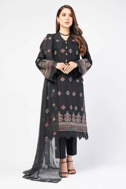 Zayan Collection – Jet Black Embroidered 3-Piece Lawn Bana Dora Suit (VOL-1204)