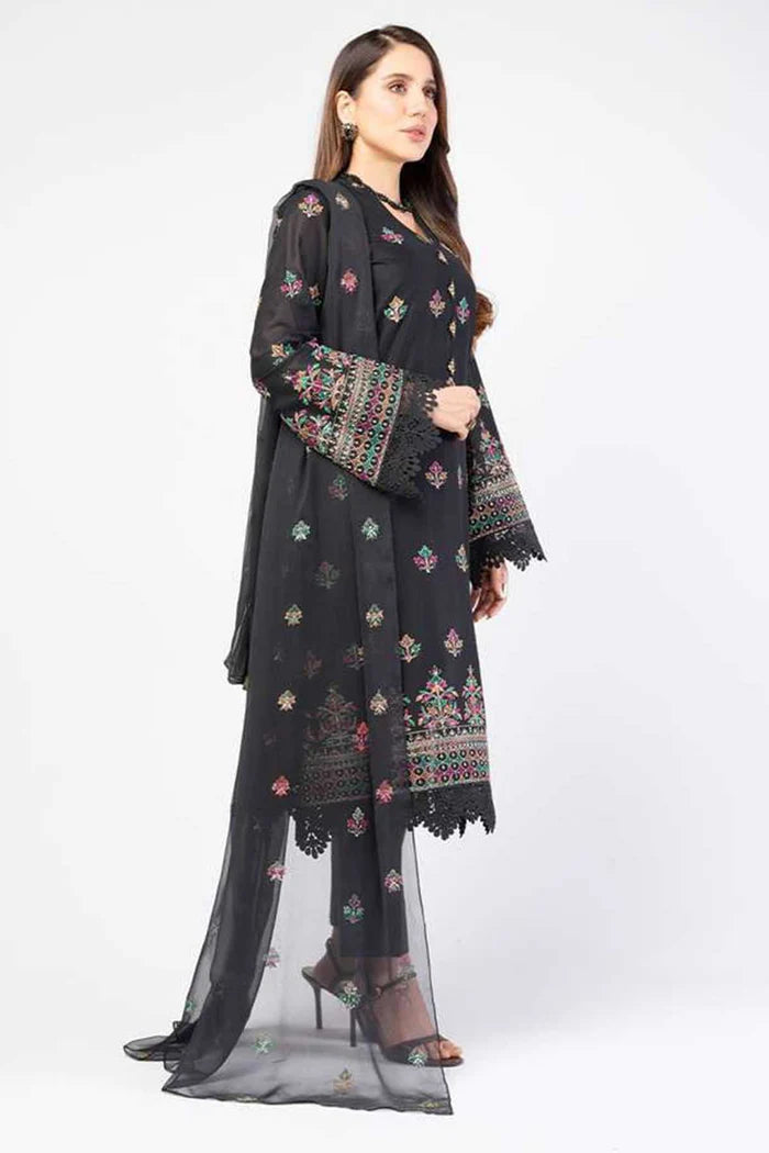Zayan Collection – Jet Black Embroidered 3-Piece Lawn Bana Dora Suit (VOL-1204)