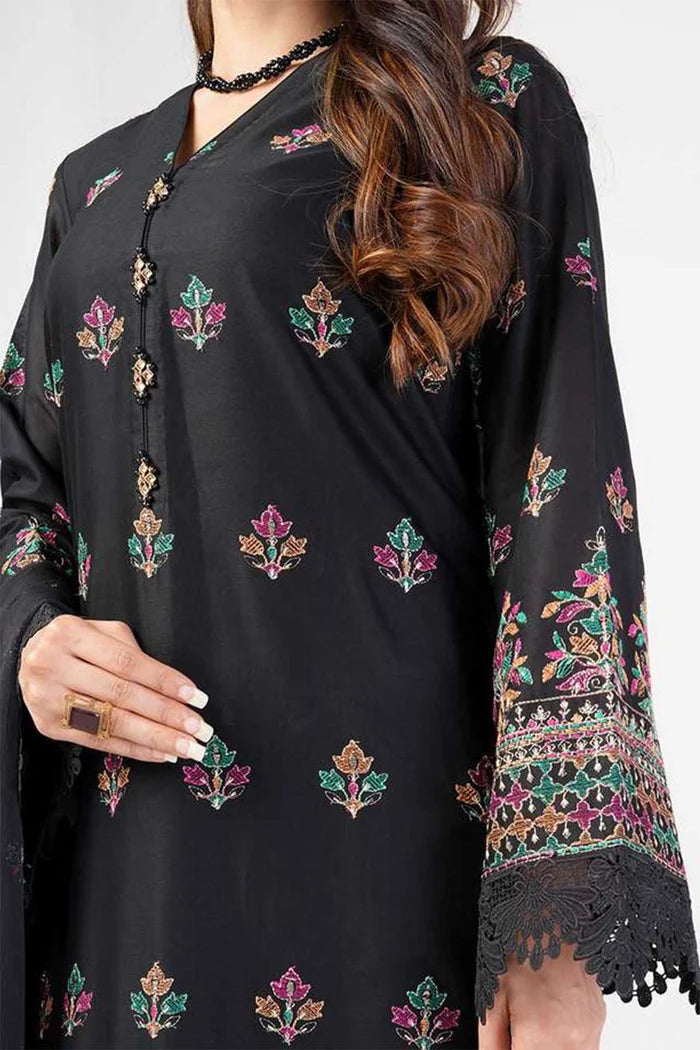 Zayan Collection – Jet Black Embroidered 3-Piece Lawn Bana Dora Suit (VOL-1204)