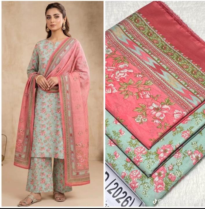 Pastel Mint & Pink Floral 3 Piece Lawn Suit