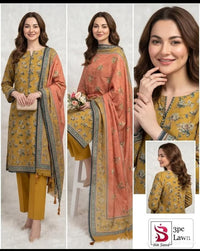Elegant Mustard & Peach 3 Piece Lawn Suit by Bin Saeed