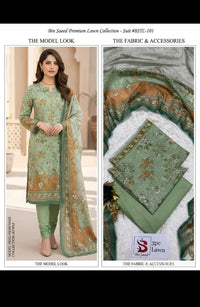 Bin Saeed Premium Lawn Collection BSTC-101 – Mint Green 3 Piece Unstitched Suit