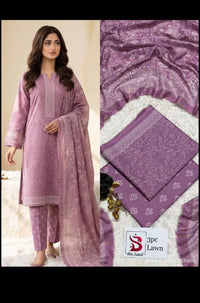 Bin Saeed 3 Piece Lawn Suit – Elegant Dusty Lilac Printed Collection