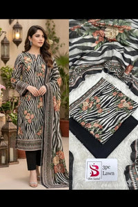 Bin Saeed 3 Piece Lawn Suit | Floral Zebra Print Summer Collection