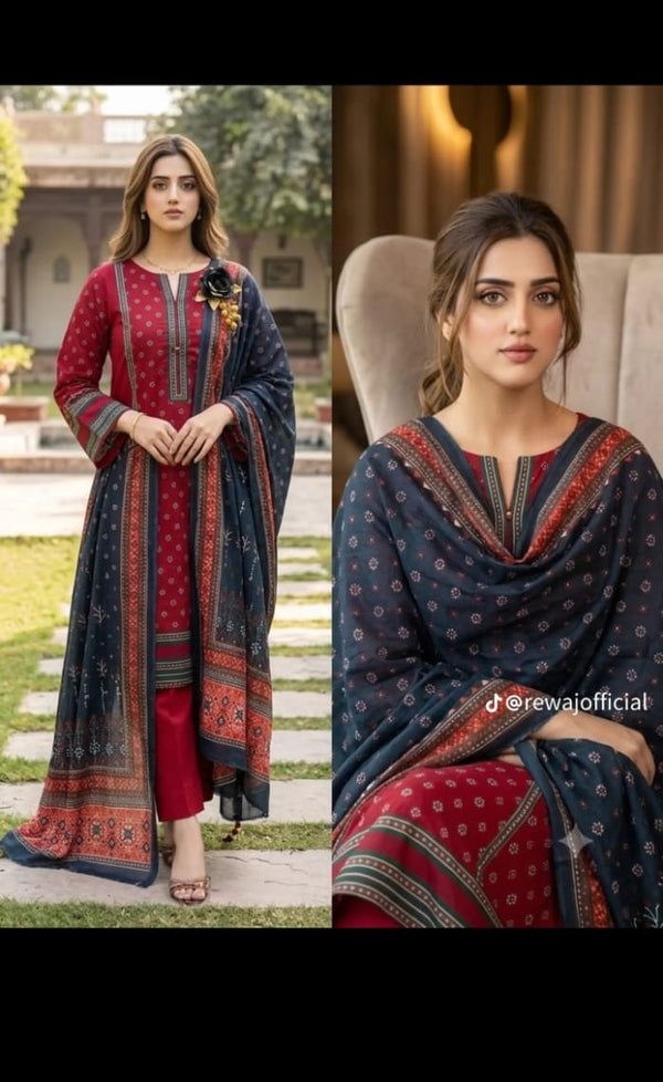 Ruby Noir Printed Lawn Suit