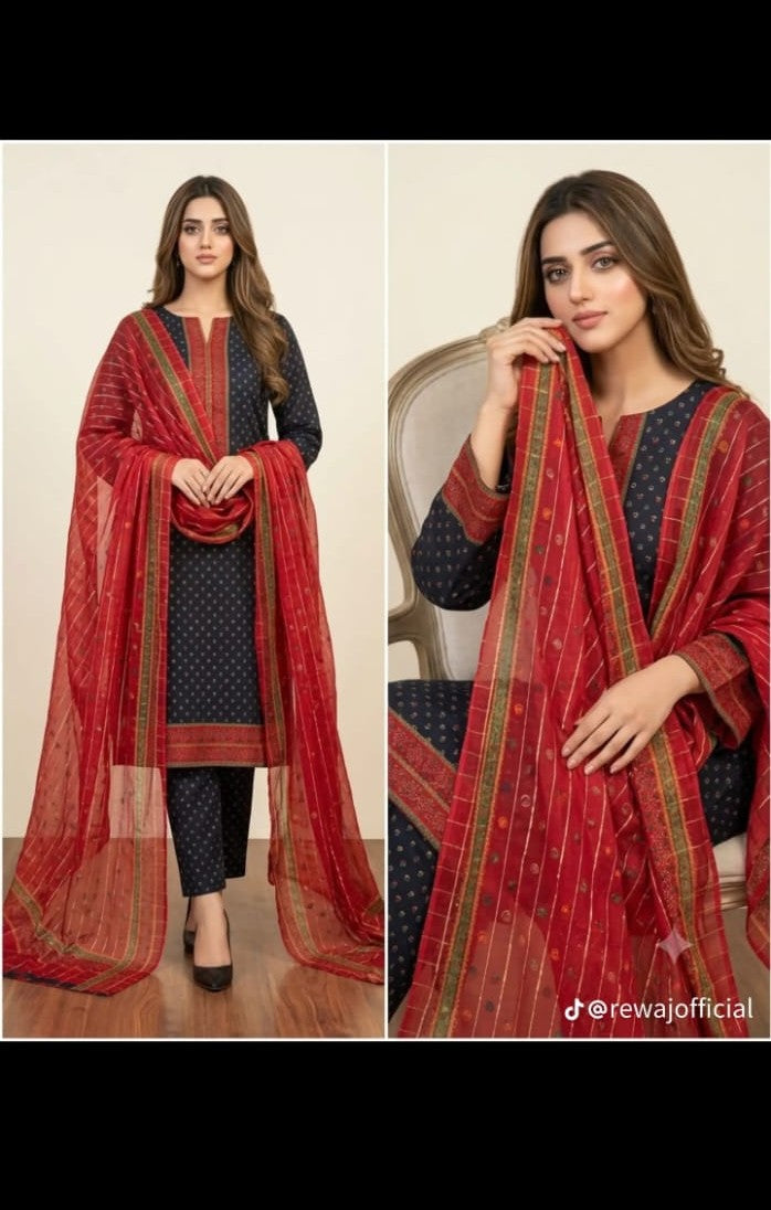 Midnight Ruby Printed Lawn Suit