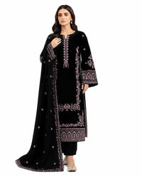 Elegant Black Embroidered 3-Piece Lawn Suit with Contrast Pink Threadwork