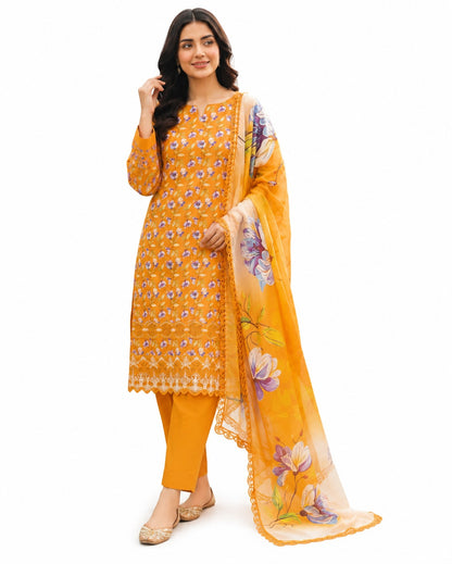 Sunlit Bloom – Mustard Floral Printed Suit Set
