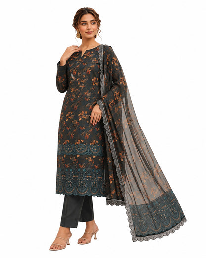 Midnight Elegance – Black Printed 3-Piece Lawn Suit