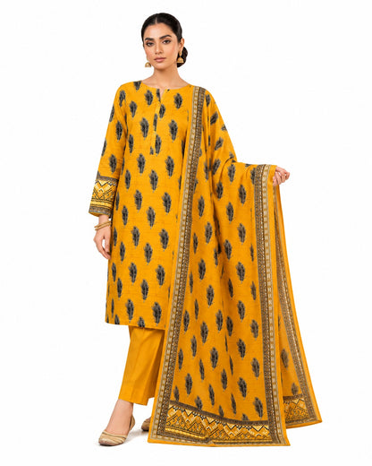 Golden Mustard – Ethnic Printed Three-Piece Suit