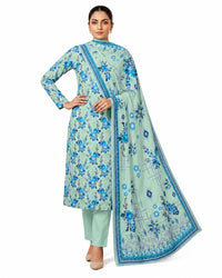 Mint Blossom – Pastel Blue Floral Printed Three-Piece Suit