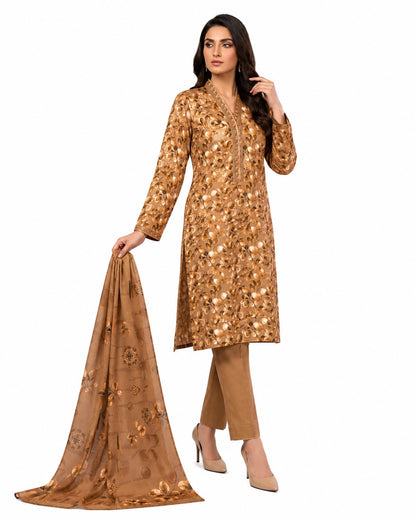 Golden Aura – Beige Floral Printed Three-Piece Suit