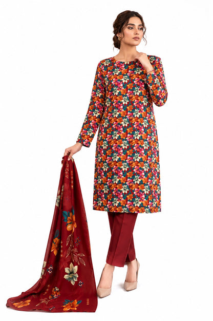 Crimson Bloom – Vibrant Floral Printed Three-Piece Suit