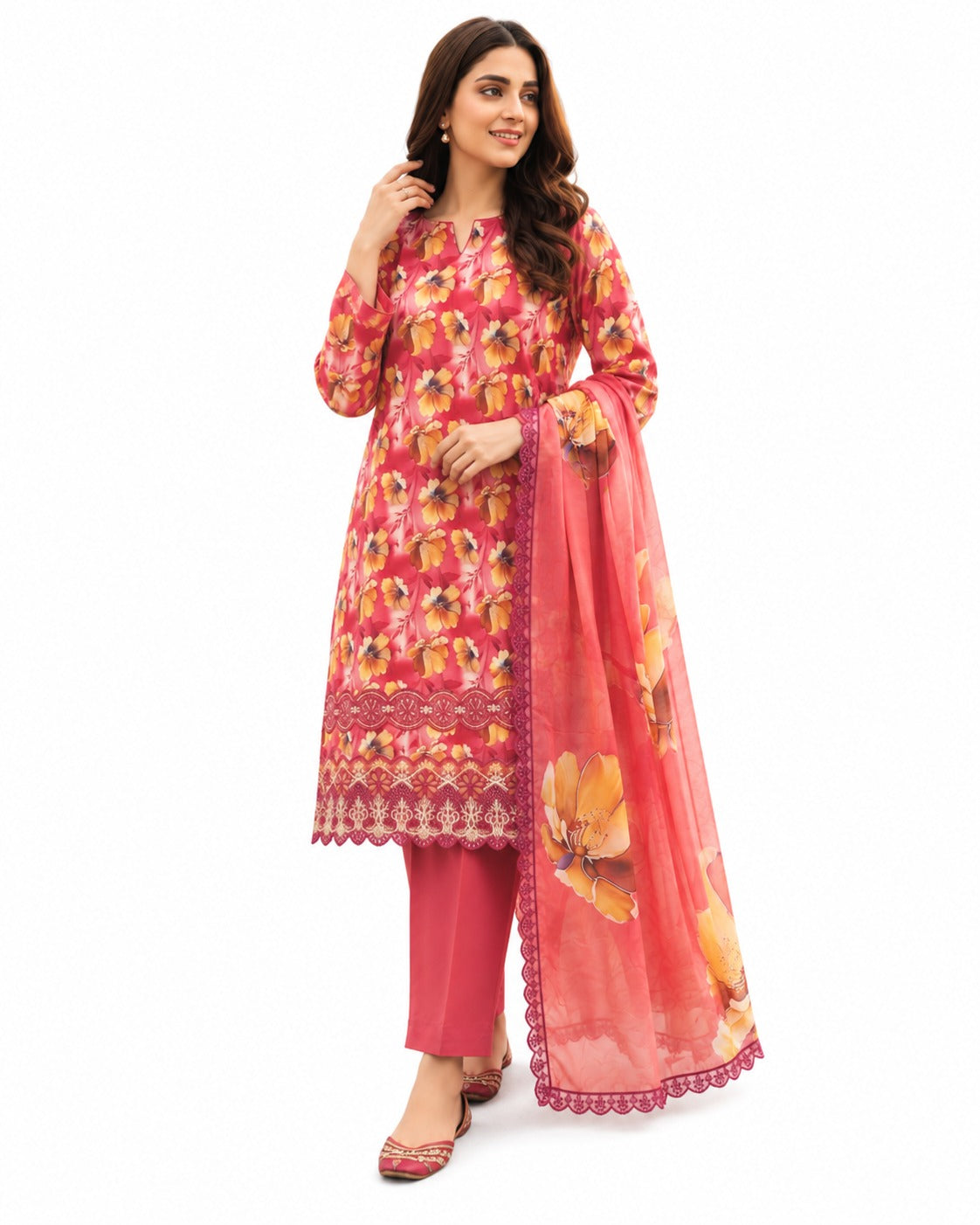 Coral Bloom – Floral Printed Pink Suit Set