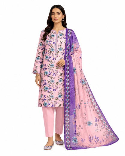 Blossom Charm – Pink Floral Printed Three-Piece Suit