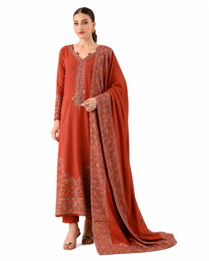 Rust Elegance – Embroidered Traditional Three-Piece Suit