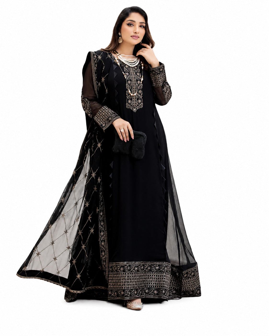 Midnight Elegance – Embroidered Black Formal Dress