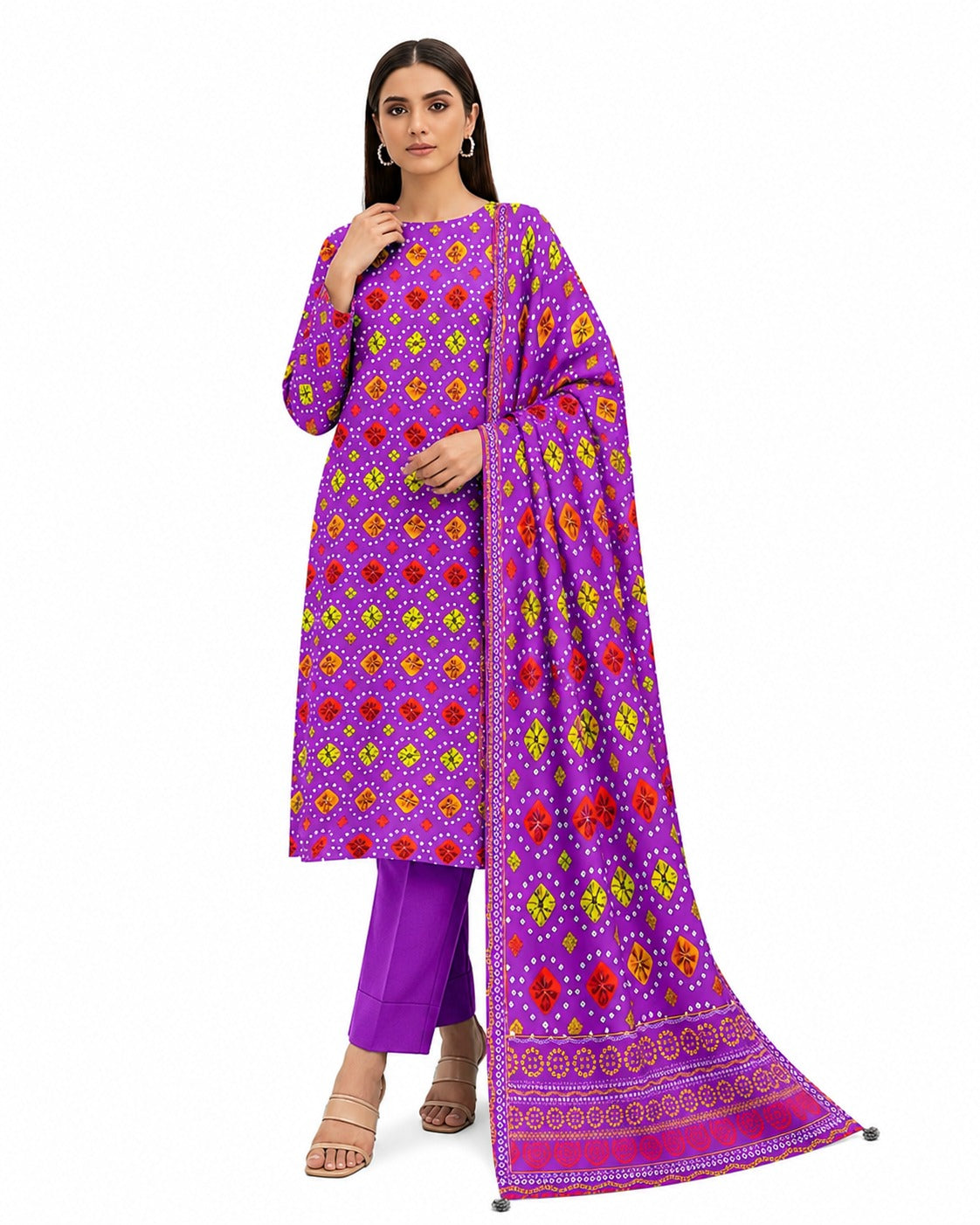 Royal Purple Printed Lawn Suit | Vibrant Ethnic 3 Piece Summer Collection