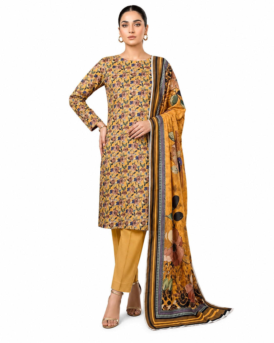 Golden Harvest – Mustard Floral Printed Suit Set