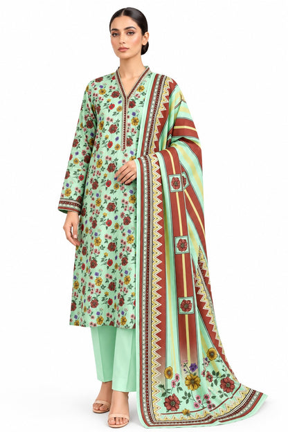 Mint Blossom Printed 3-Piece Lawn Suit