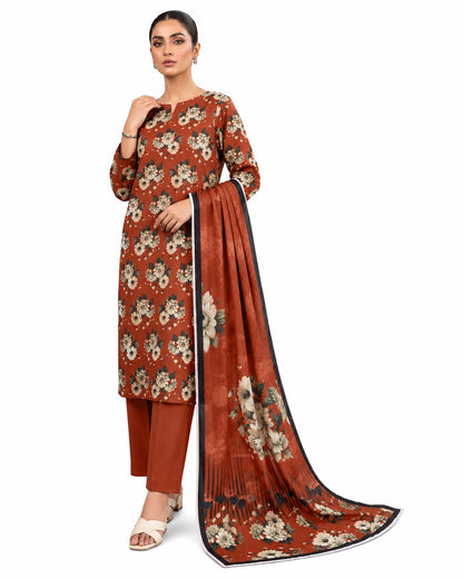 Rust Blossom Printed 3-Piece Lawn Suit