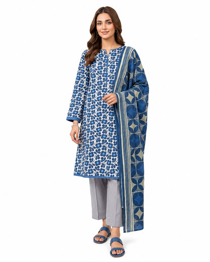 Blue Floral Printed 3-Piece Lawn Suit