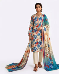 Elegant Floral Printed 3-Piece Unstitched Lawn Suit with Designer Dupatta