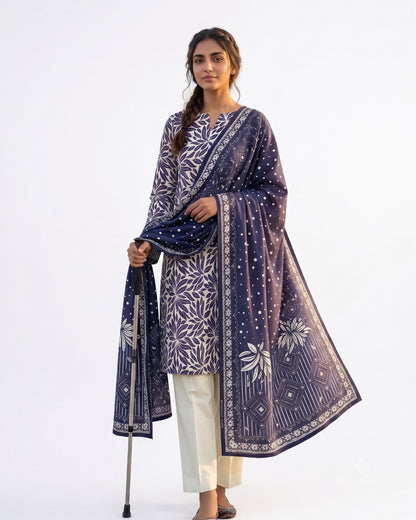Midnight Indigo Printed 3-Piece Lawn Suit